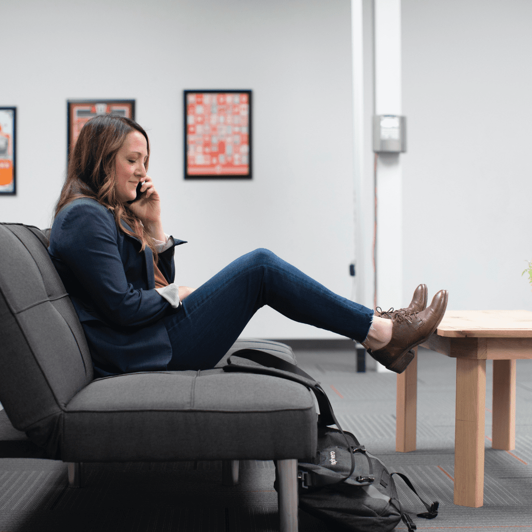 Woman on the phone with Call Center Service